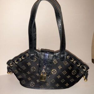 UNBRANDED Black & Gold Monogram Theda Handbag Gold Lock  hardware *** REHAB ***